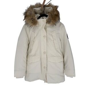 SUPERDRY EVEREST FAUX FUR PARKER COAT‎ CREAM SIZE 10 NWT